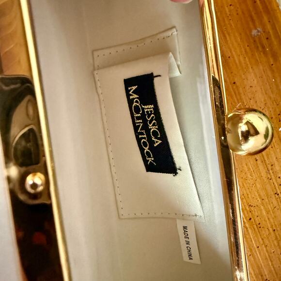 Jessica McClintock Ivory Satin Evening Bag Vintage Style Bridal Clutch Purse main image 5